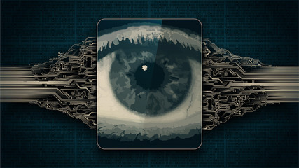 Big brother electronic eye concept, technologies for the global surveillance, biometric retina scan, security of computer systems and networks - obrazy, fototapety, plakaty