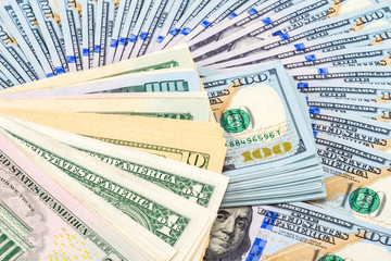 Heap of american dollar bills close up