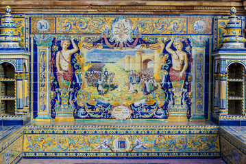 Badajoz Province, Glazed tiles bench at Spain Square, Seville