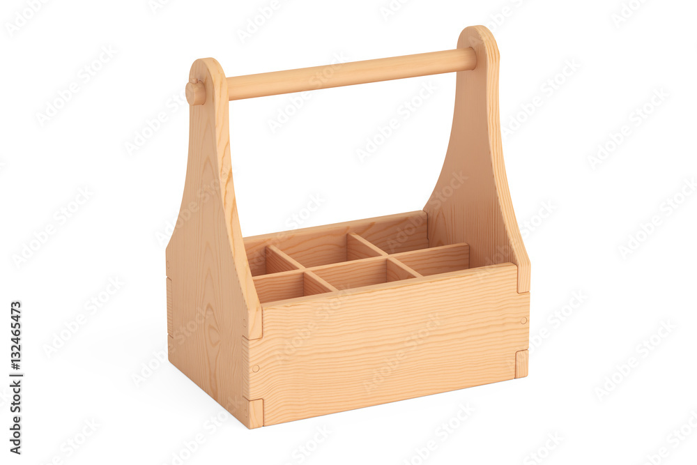 Poster empty wooden packaging, crate for bottles. 3d rendering