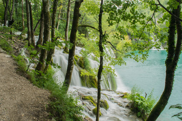 Fototapeta na wymiar Plitvice Lakes in the rain, Croatia, natural park