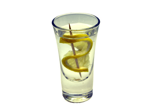 alcoholic drink in a glass with lemon