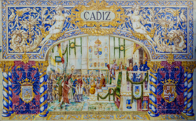 Cadiz Province, Glazed tiles bench at Spain Square, Seville © WH_Pics