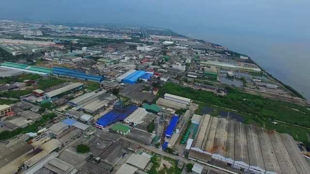 aerial view of factory in industries estate samuthprakarn thailand