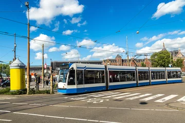 Fotobehang City tram in Amsterdam © Sergii Figurnyi