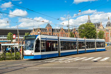 Fototapeta na wymiar City tram in Amsterdam