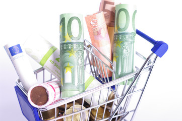 Einkaufswagen mit Geld, Shopping