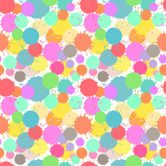 Seamless paint splatter vector pattern. Bright, carefree, colorful splatter background.