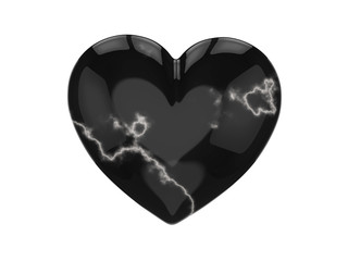 3D illustration black stone rock marble heart on a white background