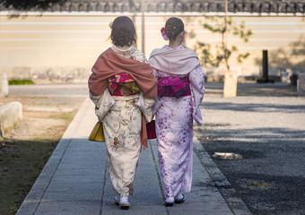 Japanese Girls dressed in traditional dress in Tokyo