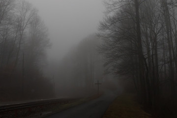 Obraz premium Railroad in the Mist, Balsam Mountain, North Carolina