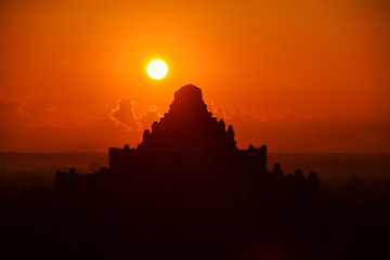 The silhouette Ancient temple on during sunrise,Bagan Mandalay Myanmar