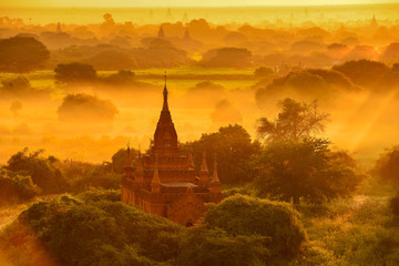 The plain of Bagan on during sunrise,sunlight effact,Mandalay Myanmar