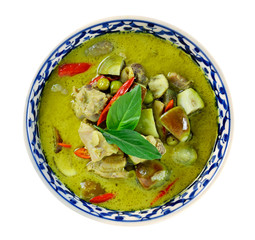 Green pork Curry , Thai cuisine on white background
