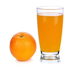 Fresh orange and glass with juice