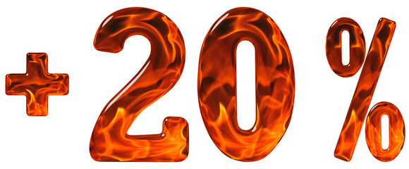 Percent benefits, plus 20, twenty percent, numerals isolated on