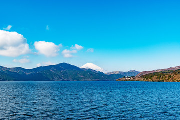 Lake Ashi viewed from Moto-Hakone in Hakone, Japan.