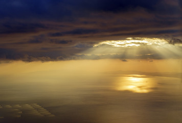 Fototapeta na wymiar Sunset aerial view of the ocean near Wakayama