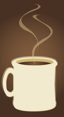 Rough drawing or sketch of a mug filled with coffee or hot cocoa, with copy space 