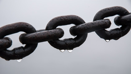 Old chain with water drops