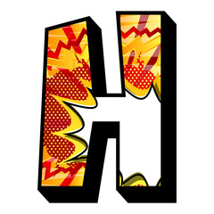 Letter H filled with comic book explosion, background.