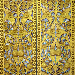 thailand striped golden wall in thai temple is a public place.