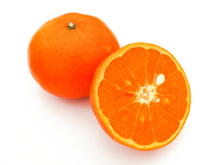 Orange cut in half on a white background.