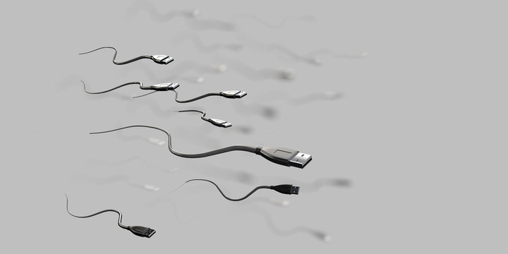 3d Illustration of USB Flash Drive attack. Information concept isolated on gray background. blured Background