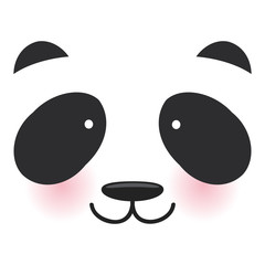 Kawaii funny panda white muzzle with pink cheeks and big black eyes  on white background. Vector