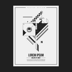 Fototapeta na wymiar Monochrome poster design template with abstract geometric creature. Useful for advertising.