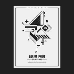 Monochrome poster design template with abstract geometric creature. Useful for advertising.