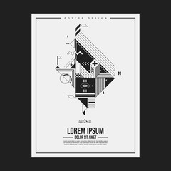 Monochrome poster design template with abstract geometric creature. Useful for advertising.