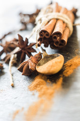 Dessert spices on dark background