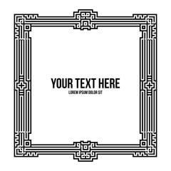 Art deco square frame with native american elements on white background. Monochrome colors. Useful for invitations, postcards and covers.