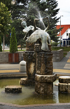 Fountain on the square in Zahony. Hungary
