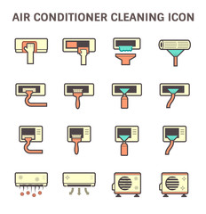Air conditioner air compressor and air filter cleaning vector icon set design.