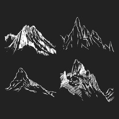Vector Mountains on a black background, Hand drawn vector illustration