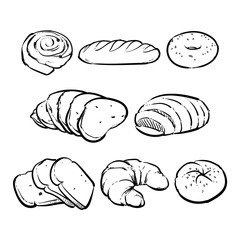 Fresh bread on a white background, Hand drawn vector illustration