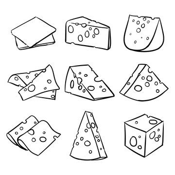 Hand drawn cheese outline, vector illustration, Clip art