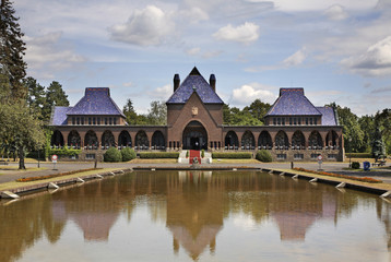 Naklejka premium Crematorium in a cemetery Naderde in Debrecen. Hungary
