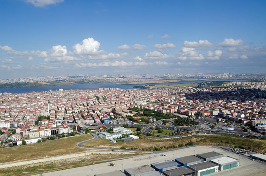 Lake Küçükçekmece aerial view, Istanbul