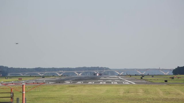 Plane taking off towards camera at Ronald Reagan Washington National Airport