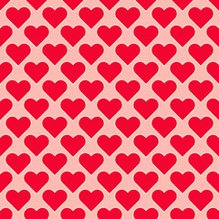 Fototapeta na wymiar Red hearts on pink background. Seamless Valentine pattern