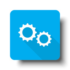 White Gears icon on blue web button