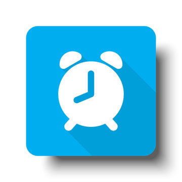 White Alarm Clock icon on blue web button