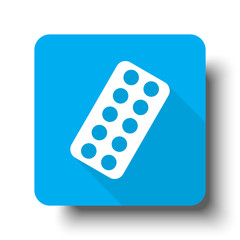 White Tablet Strip icon on blue web button