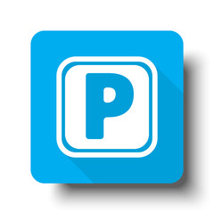 White Parking icon on blue web button