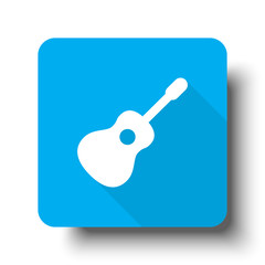 White Guitar icon on blue web button