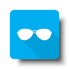 White Sunglasses icon on blue web button