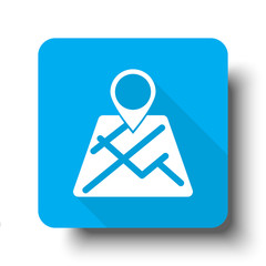 White Map Pointer icon on blue web button